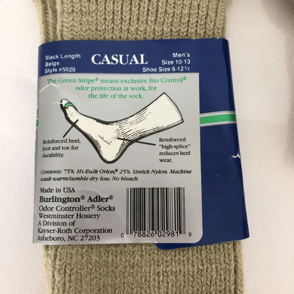 Vintage Burlington Adler Casual Orlon Beige Ribbed Socks Set of 4 NEW Deadstock